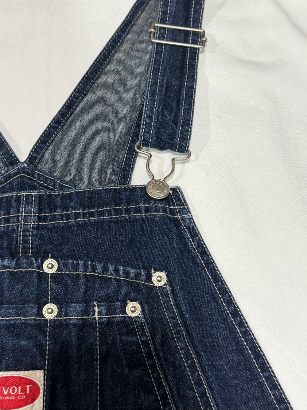 REVOLT Y2K “90s style Denim Overall Dress Medium Dark Wash Pinafore Jumper - Picture 3 of 13